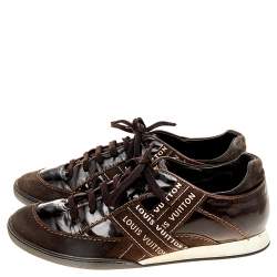 Louis Vuitton Brown Patent Leather And Suede Low Top Sneakers Size 39