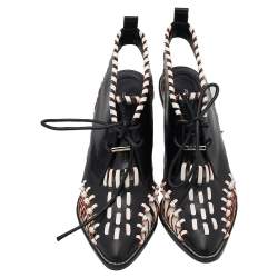 Louis Vuitton Monochrome Leather Manga Lace Up Slingback Booties Size 39