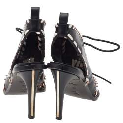 Louis Vuitton Monochrome Leather Manga Lace Up Slingback Booties Size 39