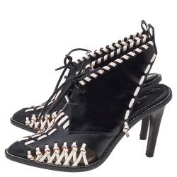 Louis Vuitton Monochrome Leather Manga Lace Up Slingback Booties Size 39