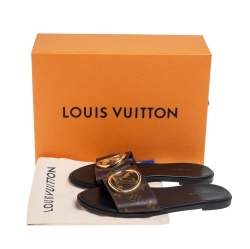 Pre Owned صندل سلايد فلات لوي فيتون لوك ايت كانفاس مونوغرامي بني مقاس 38