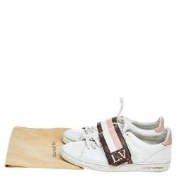 Pre Owned حذاء رياضي لوي فيتون فرونترو جلد وكانفاس مونوغرامي أبيض عنق منخفض مقاس 37