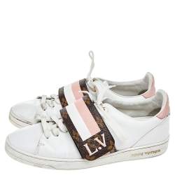Pre Owned حذاء رياضي لوي فيتون فرونترو جلد وكانفاس مونوغرامي أبيض عنق منخفض مقاس 37