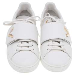 مملوكة مسبقًا Louis Vuitton White Leather Frontrow Twist Logo Low Top Sneakers Size 36