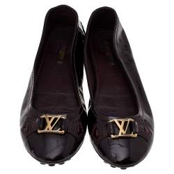 Pre Owned Louis Vuitton Burgundy Patent Leather Oxford Ballet Flats Size 38.5