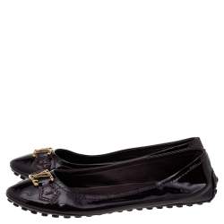 Pre Owned Louis Vuitton Burgundy Patent Leather Oxford Ballet Flats Size 38.5