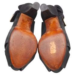 Louis Vuitton Black Suede Platform Slingback Sandals Size 37