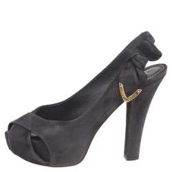 Louis Vuitton Black Suede Platform Slingback Sandals Size 37