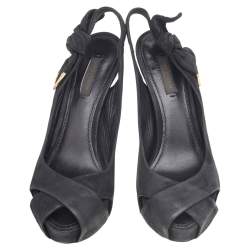 Louis Vuitton Black Suede Platform Slingback Sandals Size 37