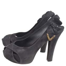 Louis Vuitton Black Suede Platform Slingback Sandals Size 37