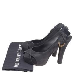 Louis Vuitton Black Suede Platform Slingback Sandals Size 37