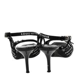 Pre Owned Louis Vuitton Black Canvas And Patent Slingback Sandals Size 38