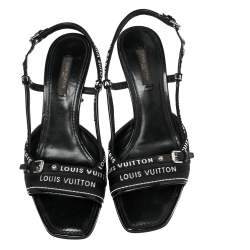 Pre Owned Louis Vuitton Black Canvas And Patent Slingback Sandals Size 38