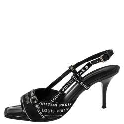Pre Owned Louis Vuitton Black Canvas And Patent Slingback Sandals Size 38