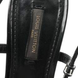 Pre Owned Louis Vuitton Black Canvas And Patent Slingback Sandals Size 38