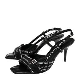 Pre Owned Louis Vuitton Black Canvas And Patent Slingback Sandals Size 38