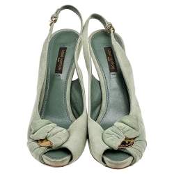 Louis Vuitton Green Suede Bow Slingback Sandals Size 36