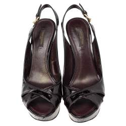 Pre Owned Louis Vuitton Amamrante Monogram Vernis Leather Pantheon Wedge Platform Sandals Size 38.5