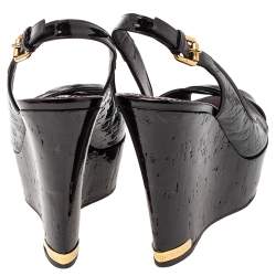 Pre Owned Louis Vuitton Amamrante Monogram Vernis Leather Pantheon Wedge Platform Sandals Size 38.5