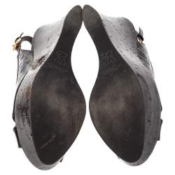 Pre Owned Louis Vuitton Amamrante Monogram Vernis Leather Pantheon Wedge Platform Sandals Size 38.5