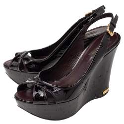 Pre Owned Louis Vuitton Amamrante Monogram Vernis Leather Pantheon Wedge Platform Sandals Size 38.5