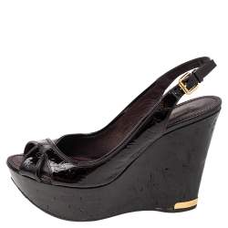 Pre Owned Louis Vuitton Amamrante Monogram Vernis Leather Pantheon Wedge Platform Sandals Size 38.5