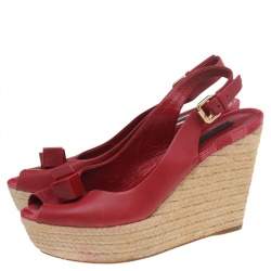 Pre Owned صندل لوي فيتون غوسيب كيوب مزخرف جلد أحمر كعب إسبادريل روكي مقاس 40.5 