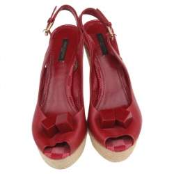 Pre Owned صندل لوي فيتون غوسيب كيوب مزخرف جلد أحمر كعب إسبادريل روكي مقاس 40.5 