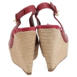 Pre Owned صندل لوي فيتون غوسيب كيوب مزخرف جلد أحمر كعب إسبادريل روكي مقاس 40.5 