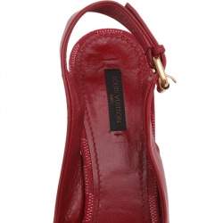 Pre Owned صندل لوي فيتون غوسيب كيوب مزخرف جلد أحمر كعب إسبادريل روكي مقاس 40.5 