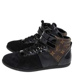 Louis Vuitton Black/Brown Suede And Monogram Canvas Move Up High Top Sneakers Size 39