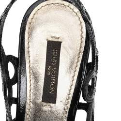 Louis Vuitton Black Patent Laser Cut Leather Peep Toe Slingback Sandals Size 37