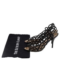 Louis Vuitton Black Patent Laser Cut Leather Peep Toe Slingback Sandals Size 37