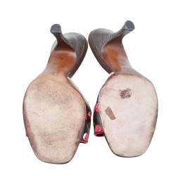 Pre Owned Louis Vuitton Brown/Red Monogram Cerise Canvas Bow Slide Mules Sandals Size 37