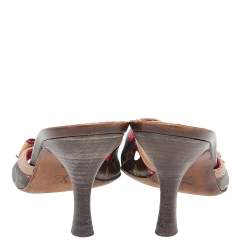 Pre Owned Louis Vuitton Brown/Red Monogram Cerise Canvas Bow Slide Mules Sandals Size 37