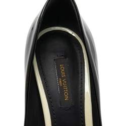 Pre Owned حذاء كعب عالي لوي فيتون ايلين جلد لامع أسود مقدمة مفتوحة مقاس 37