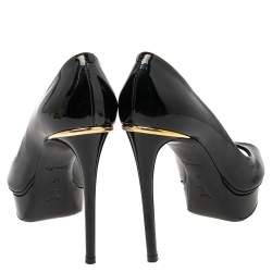 Pre Owned حذاء كعب عالي لوي فيتون ايلين جلد لامع أسود مقدمة مفتوحة مقاس 37