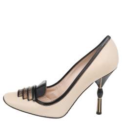 Pre Owned حذاء كعب عالي لوي فيتون جلد أسود/ كريمي مقاس 36