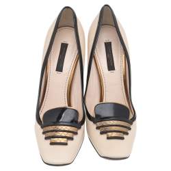 Pre Owned حذاء كعب عالي لوي فيتون جلد أسود/ كريمي مقاس 36