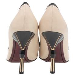 Pre Owned حذاء كعب عالي لوي فيتون جلد أسود/ كريمي مقاس 36