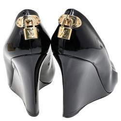 مملوكة مسبقًا حذاء كعب عالي لوي فيتون كعب روكي أوه ريلي! جلد لامع أسود مقاس 38.5