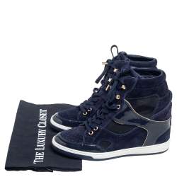 Louis Vuitton Blue Patent Leather, Suede And Mesh Cliff Top Sneakers Size 37