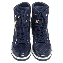 Louis Vuitton Blue Patent Leather, Suede And Mesh Cliff Top Sneakers Size 37