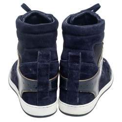 Louis Vuitton Blue Patent Leather, Suede And Mesh Cliff Top Sneakers Size 37