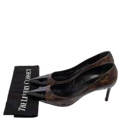 Pre Owned Louis Vuitton Brown Monogram Canvas And Patent Leather Trim Fetish Pointed Toe Pumps Size 41
