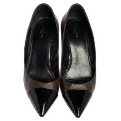 Pre Owned Louis Vuitton Brown Monogram Canvas And Patent Leather Trim Fetish Pointed Toe Pumps Size 41