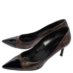 Pre Owned Louis Vuitton Brown Monogram Canvas And Patent Leather Trim Fetish Pointed Toe Pumps Size 41