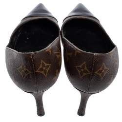 Pre Owned Louis Vuitton Brown Monogram Canvas And Patent Leather Trim Fetish Pointed Toe Pumps Size 41
