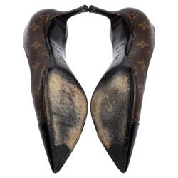 Pre Owned Louis Vuitton Brown Monogram Canvas And Patent Leather Trim Fetish Pointed Toe Pumps Size 41