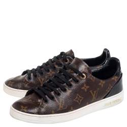Louis Vuitton Black/Brown Monogram Canvas And Patent Leather Frontrow Low Top Sneakers Size 39